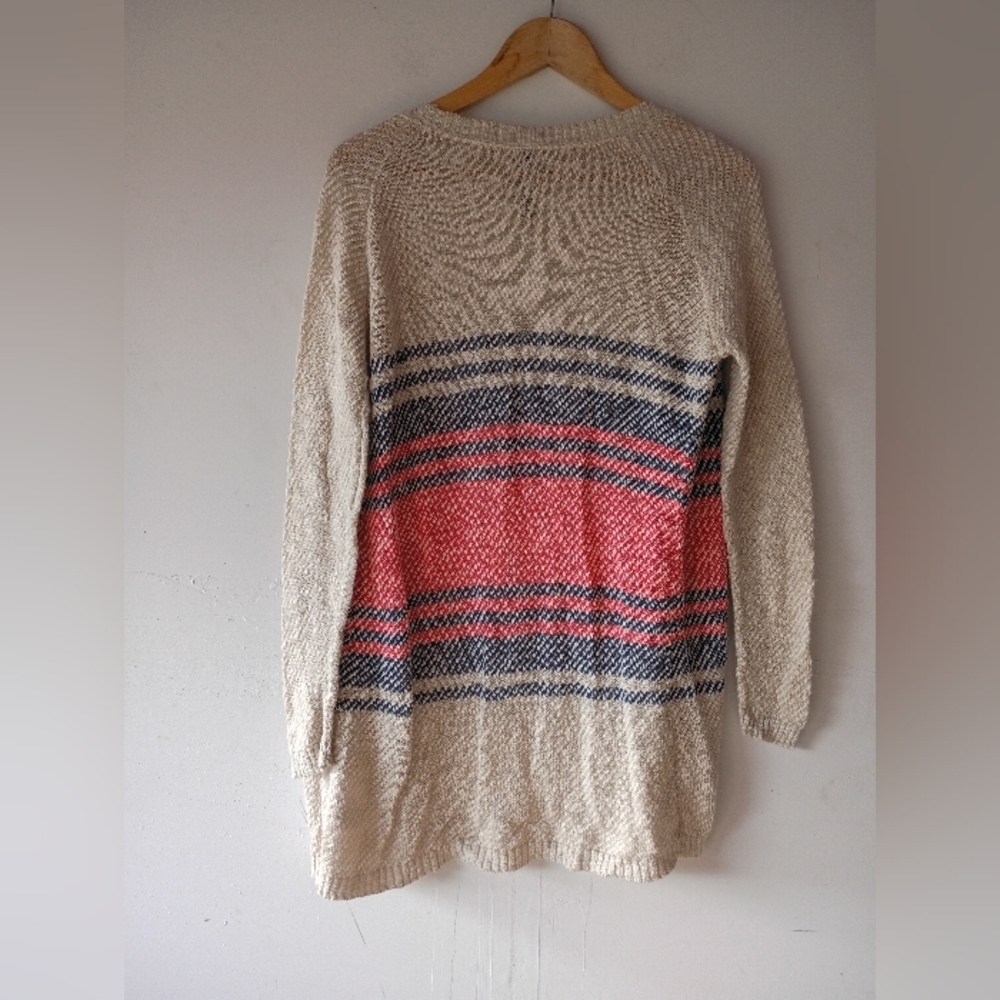 ABSOLUTELY Striped Open Front Knit Cardigan Cream Red Blue Medium - Picture 7 of 7